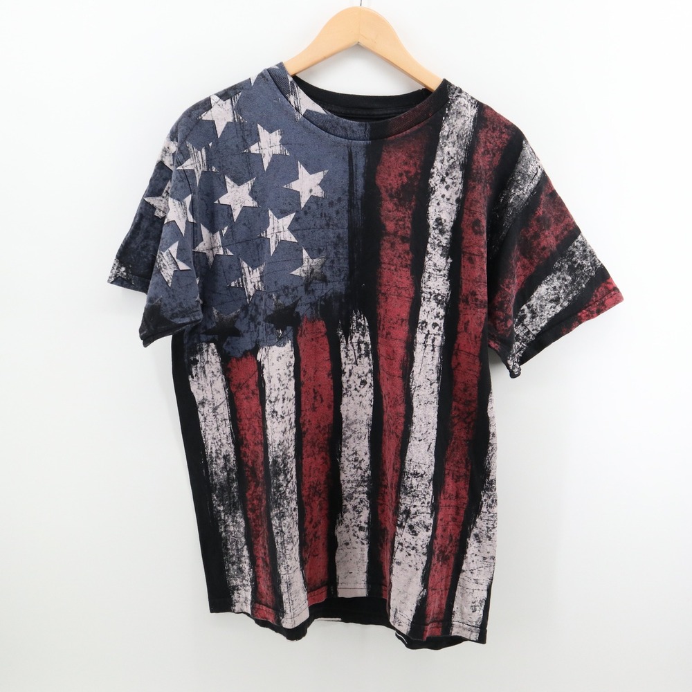 ODM American Flag T-Shirt Mens Large Graphic Tee Modern Distressed Stars Stripes